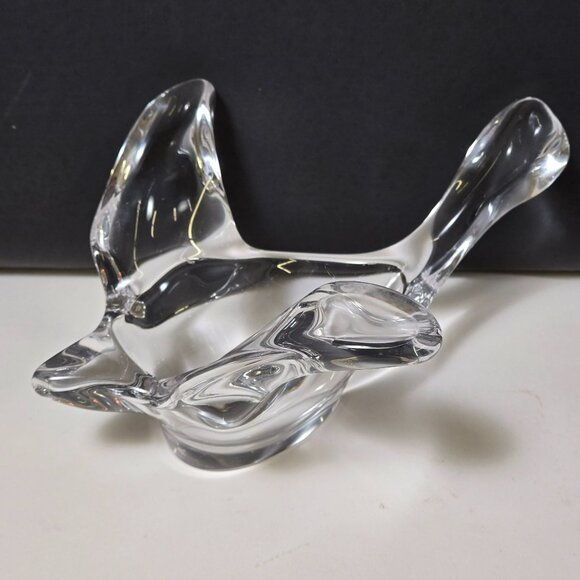 Vintage Mid-Century Modern Heavy Lead Crystal Flying Bird Clear Art Glass Bowl - Picture 2 of 12